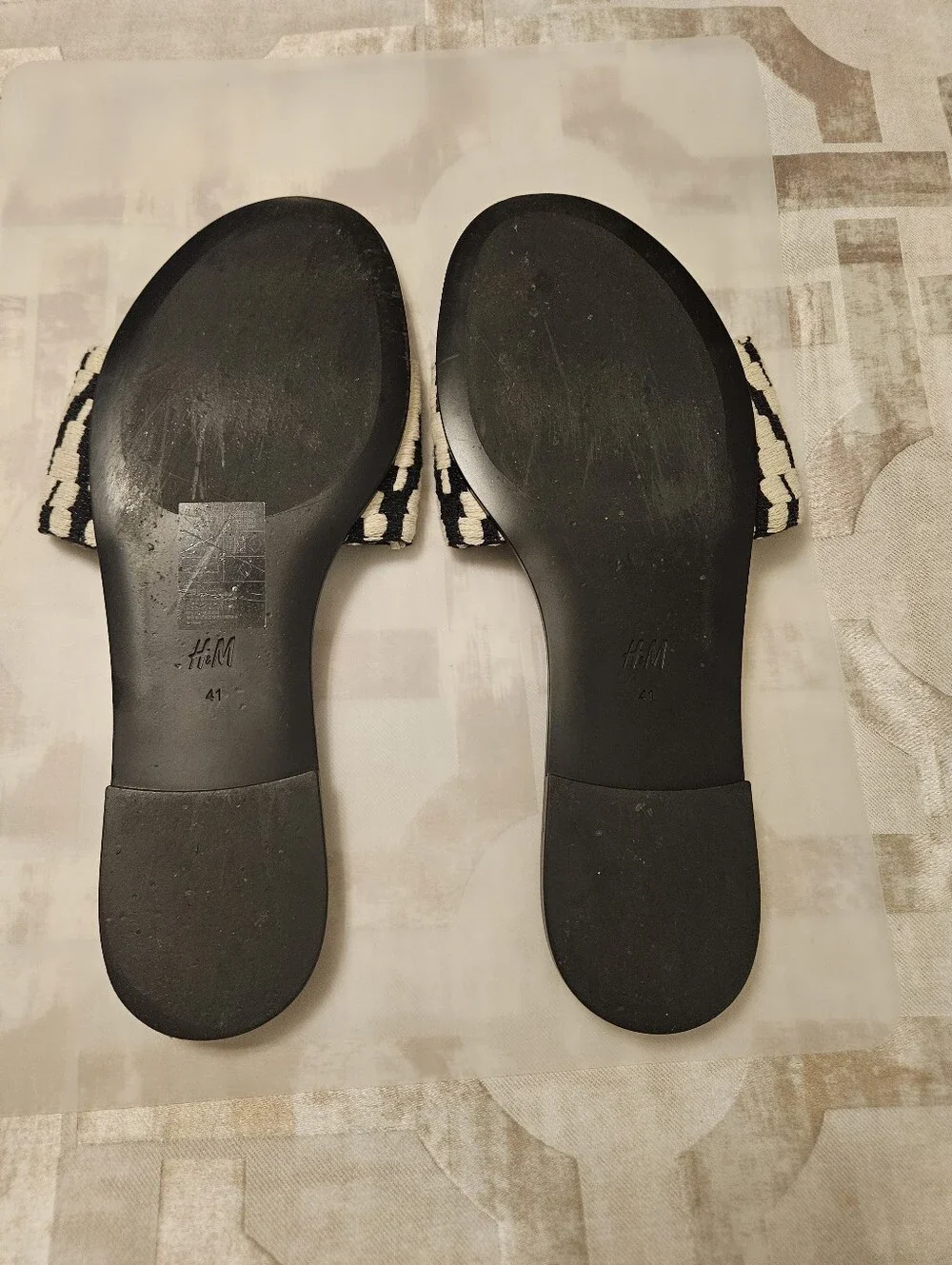 H&M Black & White Flat Sandal Slides